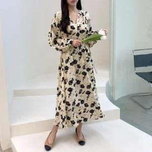 여자 플라워 끈조절 A라인 퍼프 휴가 롱원피스_4