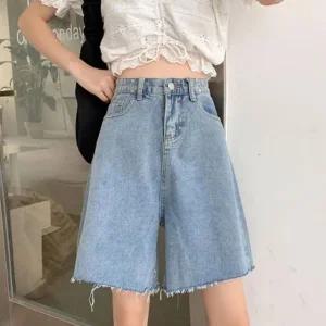 스탠다드 데일리 노멀 우먼 허리 클립연청 루즈 하프바지 (WFJT851)
