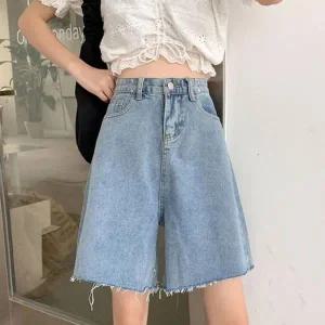스탠다드 데일리 노멀 우먼 허리 클립연청 루즈 하프바지 (WFJT851)