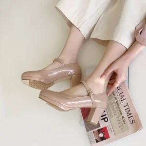 SOVO 리글리 메리제인 스트랩 발편한 미들통굽 펌프스 미들힐 여성구두 6cm