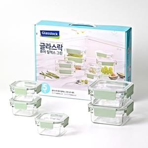 [글라스락]글라스락 퓨어 릴렉스그린 정사각5조세트