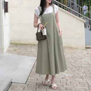 [데일리앤] 모모 바스락 여름 뷔스티에 멜빵 레이어드 플레어 롱 원피스 77 빅사이즈