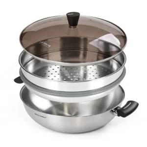 키친아트 레트로 IH 국내산 스텐430 찜냄비 28cm 30cm 33cm 36cm 유리뚜껑 가정용 찜솥 웍팬 멀티웍 다용도