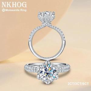NKHOG 인증 여성용 모이사나이트 반지, 925 스털링 실버 도금, 14K 화이트 골드, 파티 웨딩 핑거 쥬얼리 GR
