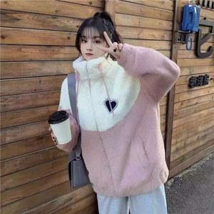 부드러운 스탠드 칼라 긴 소매 두꺼운 테디 코트 따뜻한 플러시 캐주얼 루즈 아웃웨어 플리스 인조 모피 여성 재킷 가디건 겨울