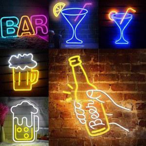 LED 네온사인 생맥주컵 홈바 감성 와인바 술집 조명 간판 호프 36X31CM
