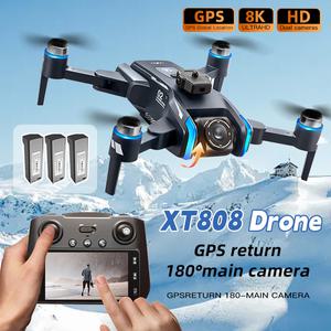 촬영용드론 XT808 드론 스크린 디스플레이 8K 전문 HD 듀얼 카메라 5G 광학 GPS 브러시리스 모터 접이식 RC