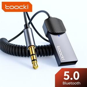 Toocki 자동차 블루투스 오디오 수신기 동글 USB 3.5mm 잭 BT 5.0 Aux 스프링 케이블 스피커 용 키트