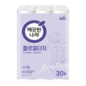 [보리보리/땡큐온]깨끗한나라 플로럴터치 도톰한 3겹데코 25M 30롤 x1팩