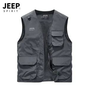 JEEP SPIRIT 남성용 사계절 얇은 멀티포켓 조끼 아웃도어 낚시 작업복 조끼