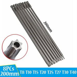 별나사 8PCs Torx 스크루드라이버 비트 T20 200mm 자기 변조 방지 T8 T40 스타 렌치 드릴 세트 생크 육각
