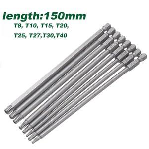 별나사 1PC 150mm 자기 Torx 스크루 드라이버 비트 합금강 인치 육각 스크류 T8 T10 T15 T20 T25 T27 T30 T40