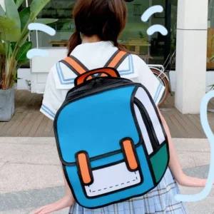 특이한 레트로 2D 드로잉 착시 백 카툰 만화 소풍 가방 백팩 학생 특이한 책가방