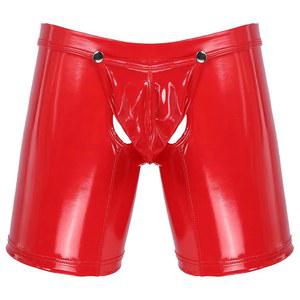 이지이프 남성 라텍스 PVC 인조 가죽 쇼트 팬츠 솔리드 버클 가랑이 없는 복서 반바지 핫팬츠