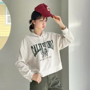 [핑크시슬리] 포티아 레터링 세미크롭 박스 후드