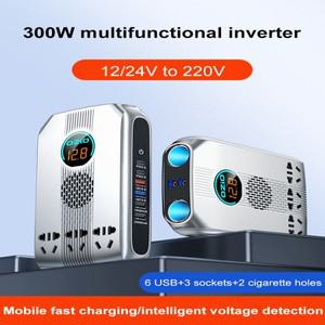 240W/300W 자동차 전원 인버터 어댑터 다기능 12/24V Inversor 6 USB 소켓 충전기 스마트 호환 디지털 디스