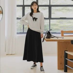 [핑크시슬리] SET/디디캣 맨투맨 플레어 롱 스커트세트