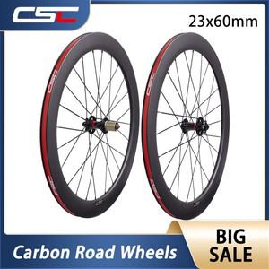 CSC UCI 울트라 라이트 카본 로드 휠 디스크 브레이크 700C 23mm 폭 60mm 클린처 자전거 휠셋