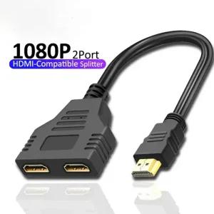 Y젠더 Y잭 이어폰 마이크 헤드셋 HDMI 호환 케이블 분배기 1080P 2 듀얼 포트 Y 1 In Out 어댑터 Lcd Tv Bo