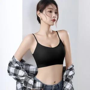 여성 일체형 브라탑 노와이어 크롭 나시 코튼 브래지어 3컬러