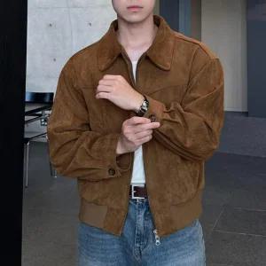 남성 빈티지 블랙 브라운 스웨이드 블루종 자켓
