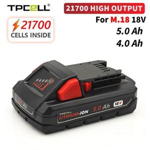 밀워키 M18 배터리용 TPCELL 4Ah/5Ah 21700 고출력 충전식 리튬 이온 18V