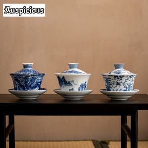 앤티크 블루 앤 화이트 Gaiwan 레트로 복고풍 엔틱 다곤 컵 쏘서 티 메이커 커버  차 서비스 용품 공예 300