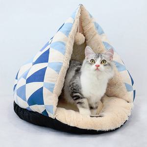 고양이 쿠션방석 체크블루 숨숨집 하우스 애착방석