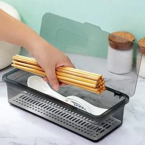 사각 투명 수저통 뚜껑 보관통 물빠짐 식당 테이블