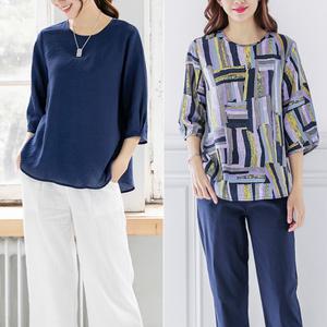 루나 여성 여름 냉감 인견 7부 반팔 블라우스 빅사이즈 티