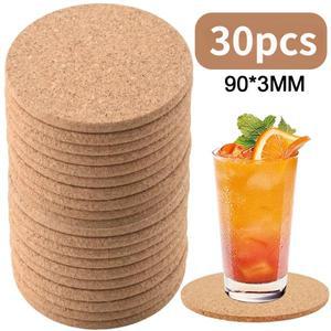 천연 코르크 컵 받침 단열 원형 컵 매트, 직경 9cm, 와인 커피 찻상 패드, 가정 사무실 주방 도구, 20 개,