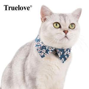 TLC5312 고양이 플라워 보타이 목걸이(화이트 블루 S)
