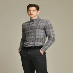 닥스 골프 24FW [ONLINE EXCLUSIVE] 남성 그레이 체크전판 하이넥 반집업 티셔츠 DGTS4D902G2