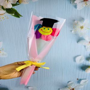 스마일인형 꽃다발 한송이 학사모 무지개 32cm 