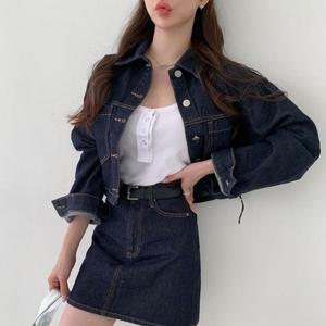 [JHQRL2IM_53DC]여성 여자 크롭 숏 흑청 오버핏 재킷 자켓
