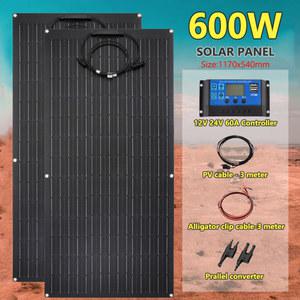 태양광 패널 600W 태양 전지 키트 자동차 보트 RV 캠핑카에 18V 단결정 12V 배터리 충전기 시스템을 완료