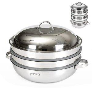 [키친아트] 프리미오3 통3중 스텐304 찜냄비 36cm 3단 인덕션 대형 찜솥 찜기
