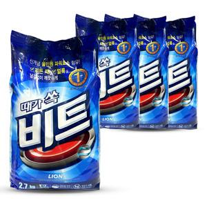 라이온 때가 쏙 비트 분말 세탁 세제 리필 2.7kg 4개