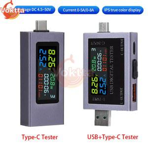 듀얼 USB C타입 전원 디스플레이 전류계 충전 50V 디지털 보조배터리 테스터 8A 계량기 전압 다기능
