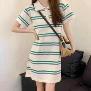 카라 반팔 스트라이프 미니 원피스 HH-E92