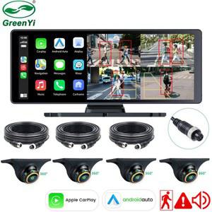화물차 블랙박스 GreenYi 사각지대 BSD 알람 무선 호환 카플레이 GPS 안드로이드 자동차 DVR 레코드 모니터 AHD1080P 미니 카메라 포함 인치 4CH
