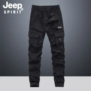 JEEP SPIRIT 남성 루즈 스트레이트 카고바지 가을 겨울 야외용 다중 포켓 조거팬츠