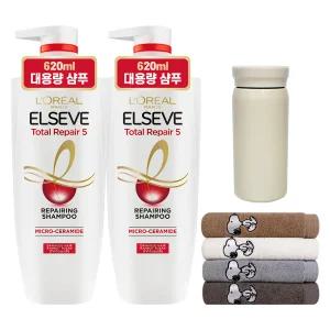 로레알파리 토탈리페어5 샴푸 620ml 2개 + 스누피타올 + 텀블러