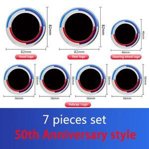 BMW 엠블럼 자동차 50 주년 기념 로고 전면 후드 82MM 후방 배지 74MM 휠 허브 캡 68MM 56MM 스티어링 스티커 45MM
