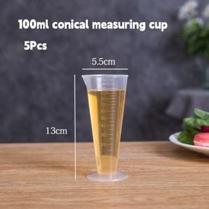 100ML 삼각형 측정 컵 스케일 투명 플라스틱 졸업 실린더 붓는 스파우트 액체 용기 주방 바 도구 5Pcs
