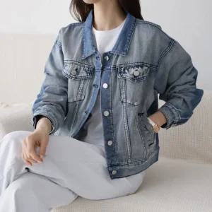 여성 루즈핏 카라 워싱 크롭 청자켓 데님 재킷 점퍼 아우터
