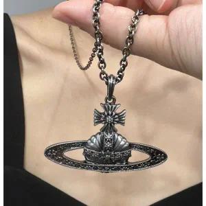 미국 Vivienne Westwood Big Vintage Style Floral Punk Pendant Necklace With Box 405614120192