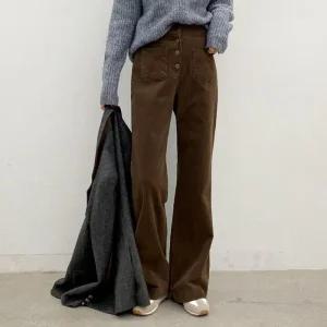 여자 심플 겨울 데일리룩 골덴 스판 팬츠_4