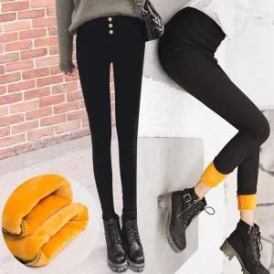 여자 겨울 융털 안감 기모 데일리 블랙 팬츠_4