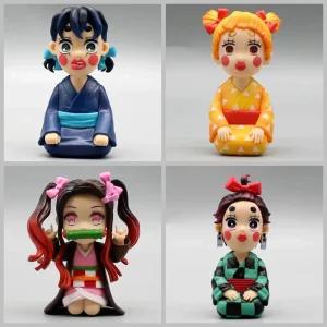 10cm 귀멸의칼날 귀칼 환락의거리 여장 네즈코 탄지로 젠이츠 이노스케 GK Q판 피규어 굿즈 앉은자세 모형
